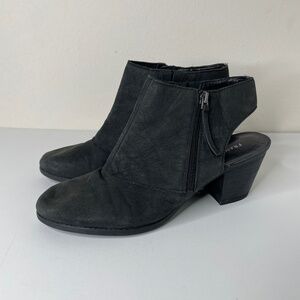 Franco‎ Sarto size 9.5 Dark Grey humble wood block heel cut out bootie leather